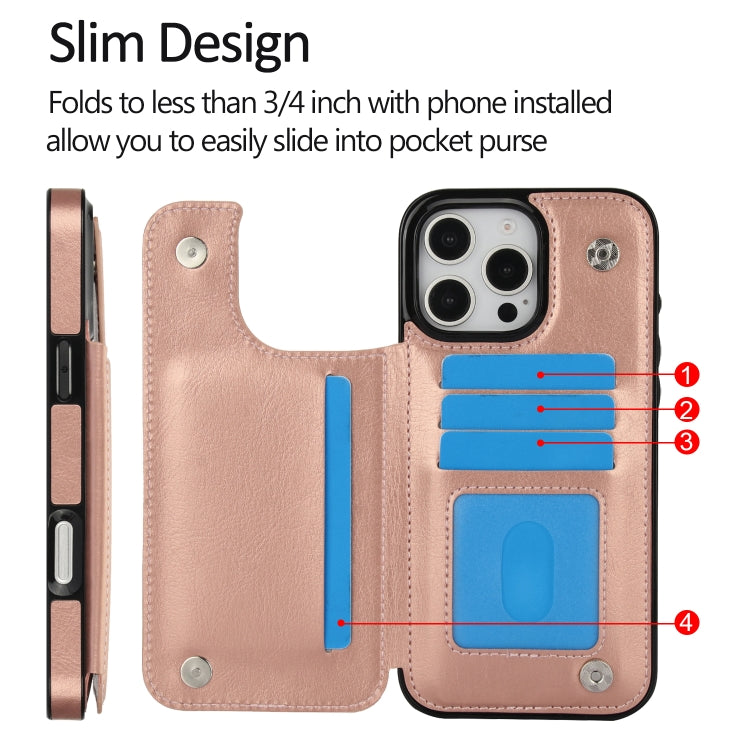 For iPhone 16 Pro Double Buckle Crazy Horse Texture PU Phone Case(Rose Gold) by buy2fix