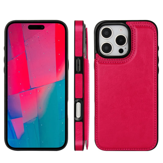 For iPhone 16 Pro Double Buckle Crazy Horse Texture PU Phone Case(Rose Red) by buy2fix