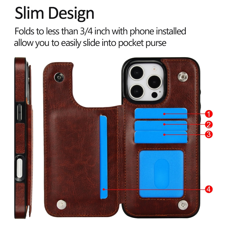 For iPhone 16 Pro Double Buckle Crazy Horse Texture PU Phone Case(Brown) by buy2fix