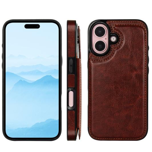 For iPhone 16 Plus Double Buckle Crazy Horse Texture PU Phone Case(Brown) by buy2fix