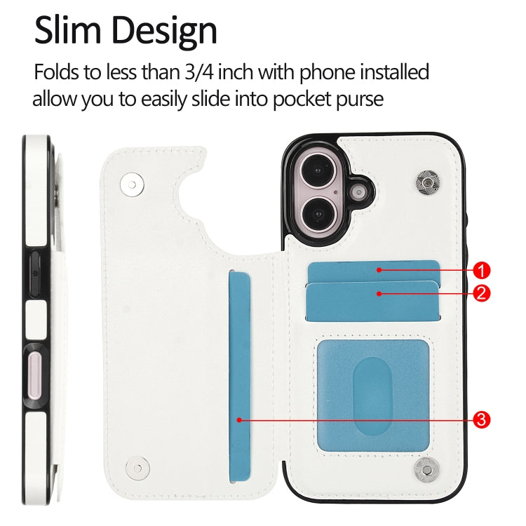 For iPhone 16 Double Buckle Crazy Horse Texture PU Phone Case(Pink) by buy2fix