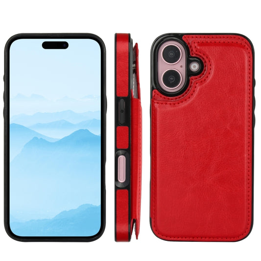 For iPhone 16 Double Buckle Crazy Horse Texture PU Phone Case(Red) by buy2fix