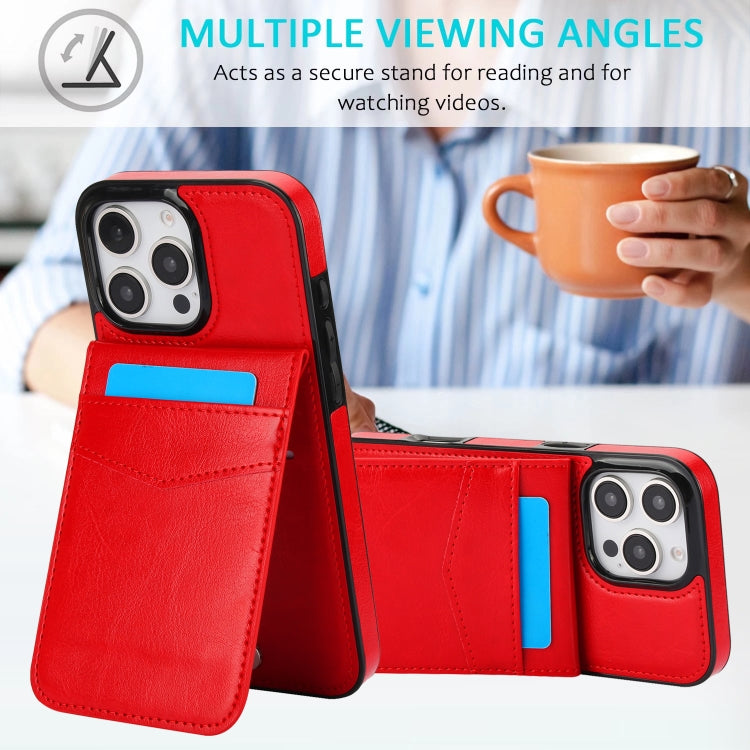 For iPhone 16 Pro Solid Color Card Slots Bracket PU Phone Case(Red) by buy2fix