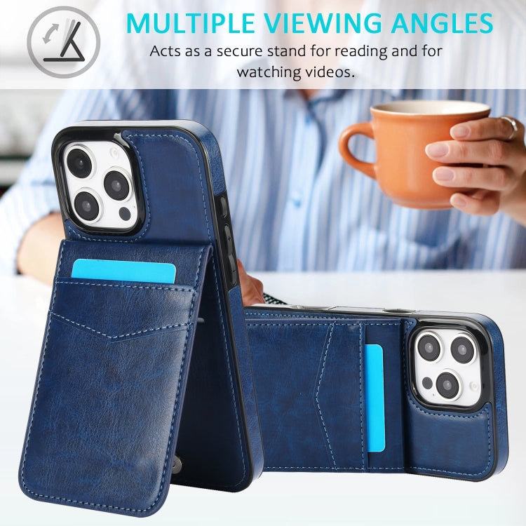 For iPhone 16 Pro Solid Color Card Slots Bracket PU Phone Case(Blue) by buy2fix