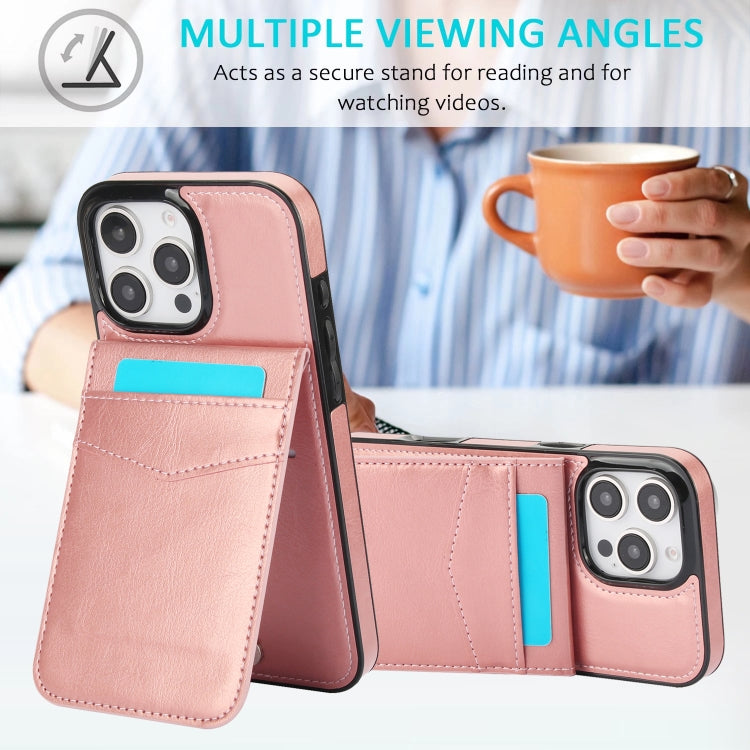 For iPhone 16 Pro Solid Color Card Slots Bracket PU Phone Case(Rose Gold) by buy2fix
