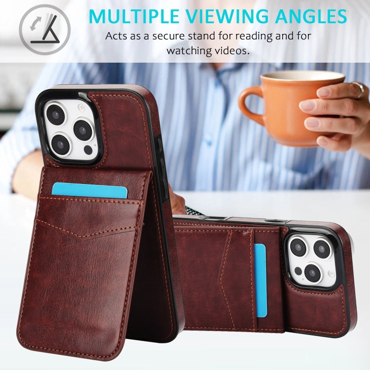For iPhone 16 Pro Solid Color Card Slots Bracket PU Phone Case(Brown) by buy2fix