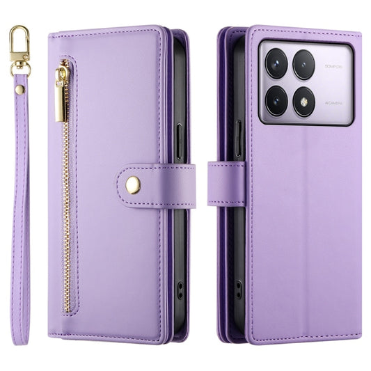 For Redmi K70 Nine Card-slot Zipper Wallet Bag Leather Phone Case(Purple) by buy2fix