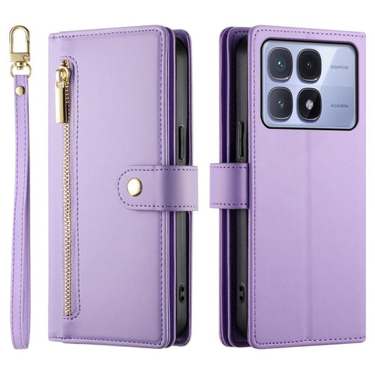For Redmi K70 Ultra Nine Card-slot Zipper Wallet Bag Leather Phone Case(Purple) by buy2fix