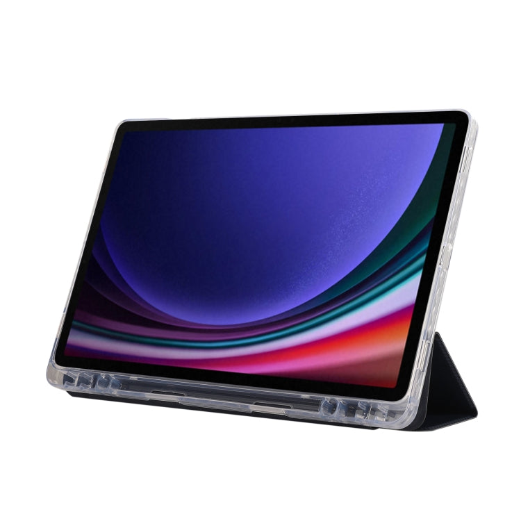 For Samsung Galaxy Tab S9 / S9 FE Carbon Fiber Clear Acrylic 3-Fold Leather Tablet Case(Dark Blue) by buy2fix