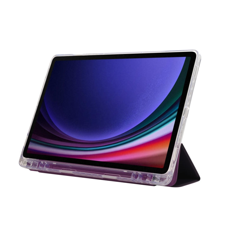 For Samsung Galaxy Tab S9 / S9 FE Carbon Fiber Clear Acrylic 3-Fold Leather Tablet Case(Purple) by buy2fix