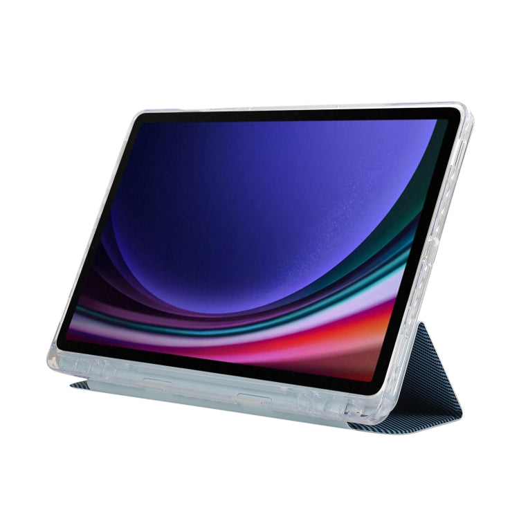 For Samsung Galaxy Tab S9 / S9 FE Carbon Fiber Clear Acrylic 3-Fold Leather Tablet Case(Blue) by buy2fix