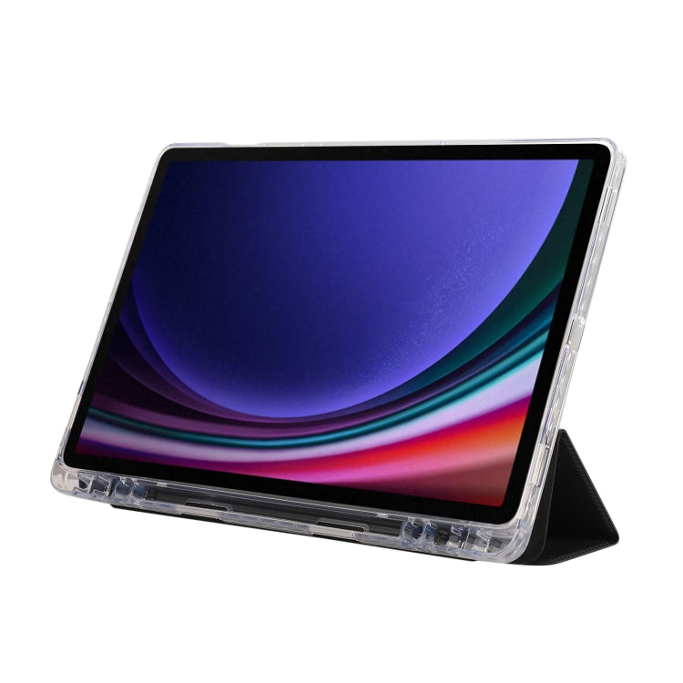 For Samsung Galaxy Tab S9 / S9 FE Carbon Fiber Clear Acrylic 3-Fold Leather Tablet Case(Black) by buy2fix