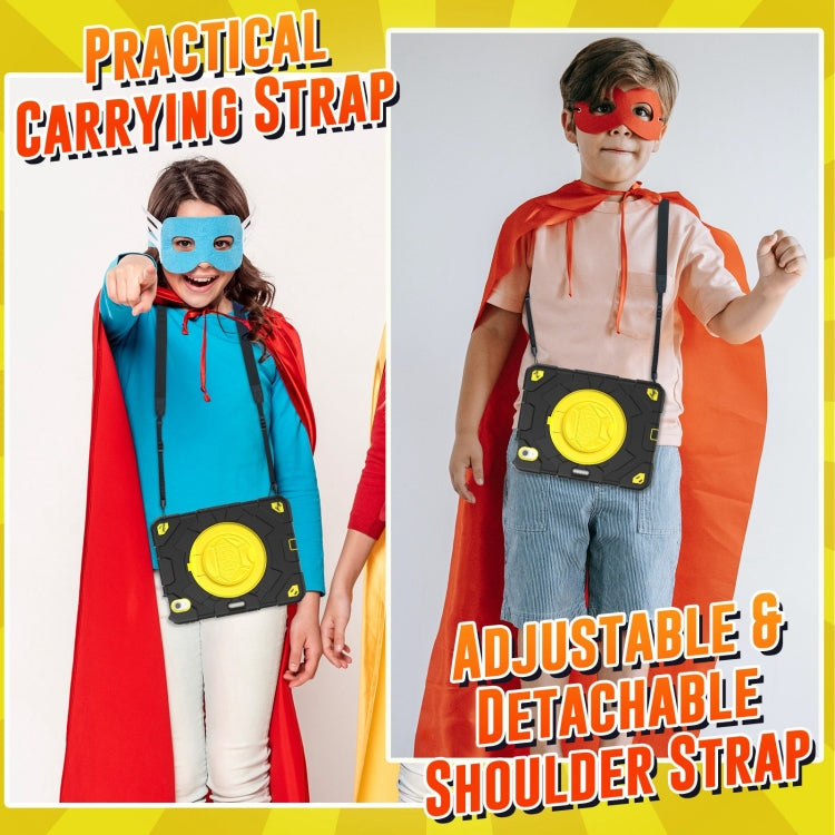 For iPad Air 11 2025 / 2024 Spider Rotation Handle Silicone Hybrid PC Tablet Case(Black Yellow) by buy2fix