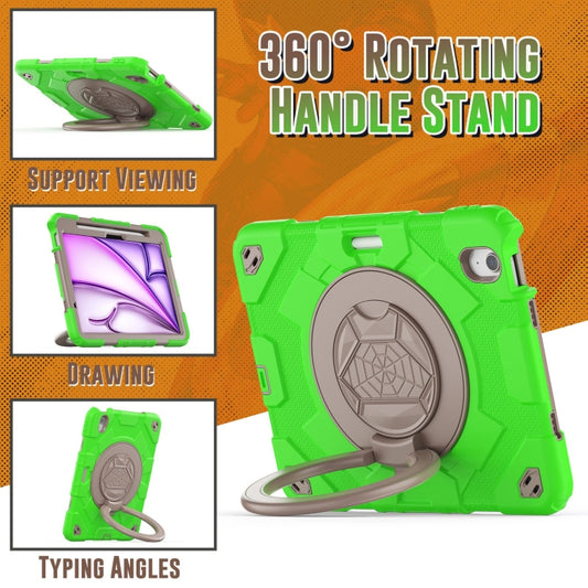 For iPad Air 11 2025 / 2024 Spider Rotation Handle Silicone Hybrid PC Tablet Case(Coffee Green) by buy2fix