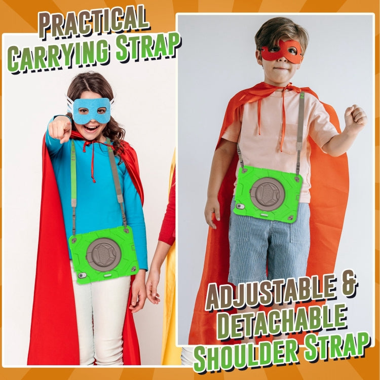 For iPad Air 11 2025 / 2024 Spider Rotation Handle Silicone Hybrid PC Tablet Case(Coffee Green) by buy2fix