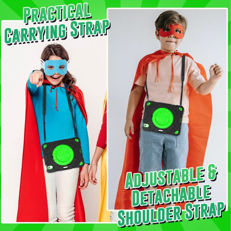 For iPad Air 11 2025 / 2024 Spider Rotation Handle Silicone Hybrid PC Tablet Case(Black Green) by buy2fix