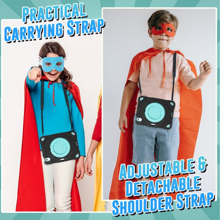 For iPad Air 11 2025 / 2024 Spider Rotation Handle Silicone Hybrid PC Tablet Case(Black Light Blue) by buy2fix