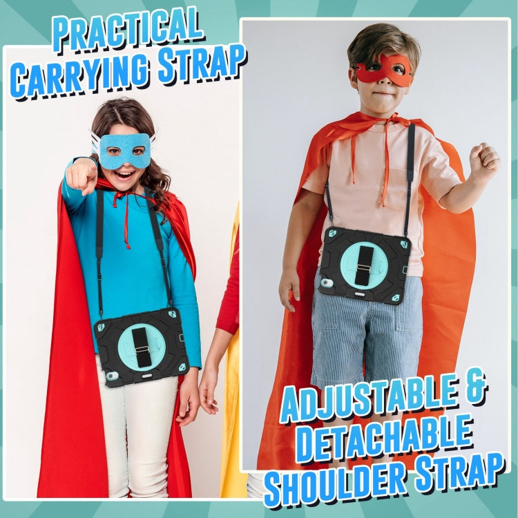 For iPad Air 11 2025 / 2024 Spider Hand Grip Turntable Stand Tablet Case(Black Light Blue) by buy2fix