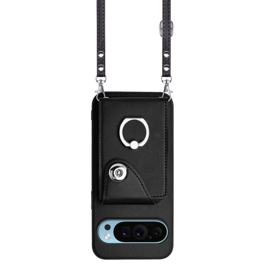 For Google Pixel 9 Pro XL Organ Card Bag Ring Holder Phone Case with Long Lanyard(Black) by buy2fix