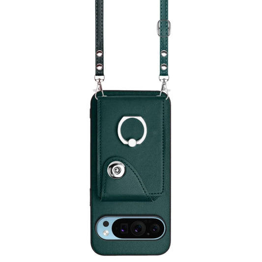 For Google Pixel 9 Pro XL Organ Card Bag Ring Holder Phone Case with Long Lanyard(Green) by buy2fix
