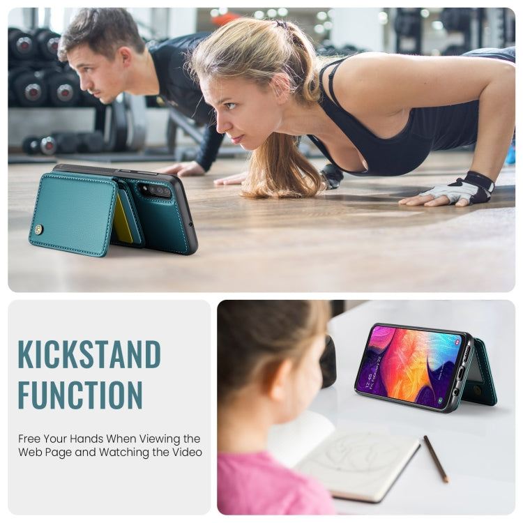 For Samsung Galaxy A50 JEEHOOD J05 Business Magnetic Style RFID Leather Phone Case(Blue Green) - Galaxy Phone Cases by JEEHOOD | Online Shopping UK | buy2fix