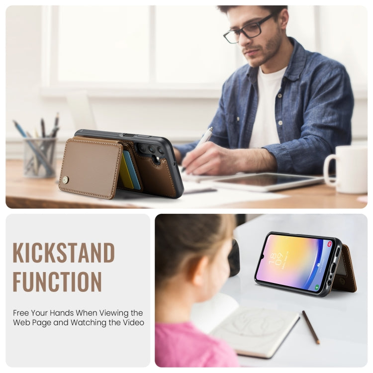 For Samsung Galaxy A25 JEEHOOD J05 Business Magnetic Style RFID Leather Phone Case(Brown) - Galaxy Phone Cases by JEEHOOD | Online Shopping UK | buy2fix