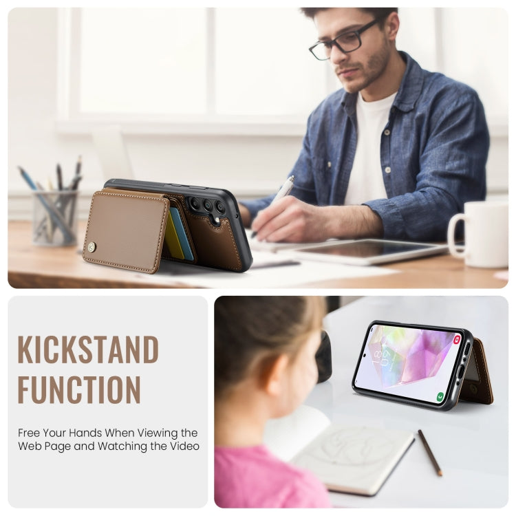 For Samsung Galaxy A35 5G JEEHOOD J05 Business Magnetic Style RFID Leather Phone Case(Brown) - Galaxy Phone Cases by JEEHOOD | Online Shopping UK | buy2fix