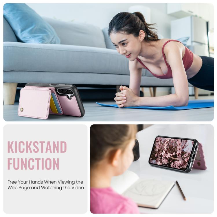 For Samsung Galaxy A26 5G JEEHOOD J05 Business Magnetic Style RFID Leather Phone Case(Pink) - Galaxy Phone Cases by JEEHOOD | Online Shopping UK | buy2fix