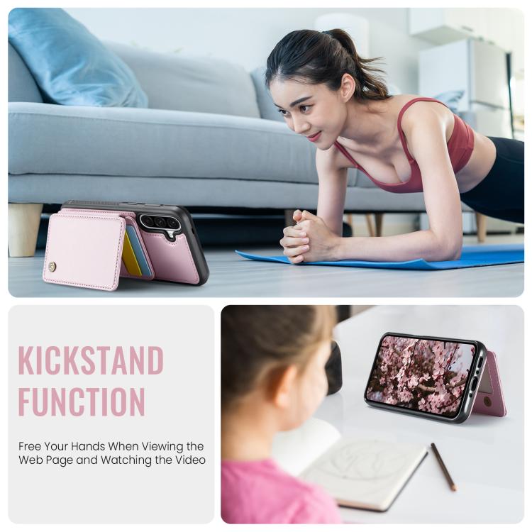 For Samsung Galaxy A36 JEEHOOD J05 Business Magnetic Style RFID Leather Phone Case(Pink) - Galaxy Phone Cases by JEEHOOD | Online Shopping UK | buy2fix