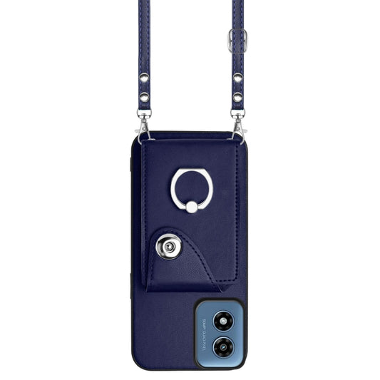 For Motorola Moto G Play 2024 5G Organ Card Bag Ring Holder Phone Case with Long Lanyard(Blue) by buy2fix