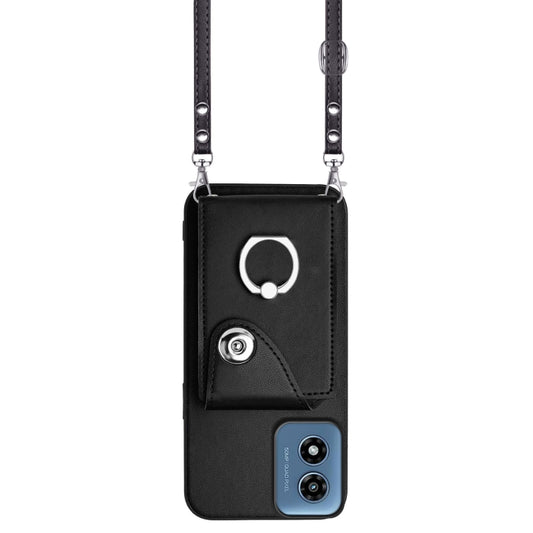 For Motorola Moto G Play 2024 5G Organ Card Bag Ring Holder Phone Case with Long Lanyard(Black) by buy2fix
