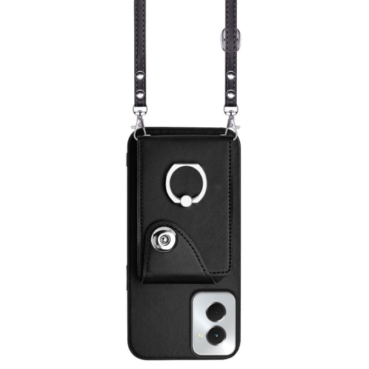 For Motorola Moto G Power 2024 5G Organ Card Bag Ring Holder Phone Case with Long Lanyard(Black) by buy2fix