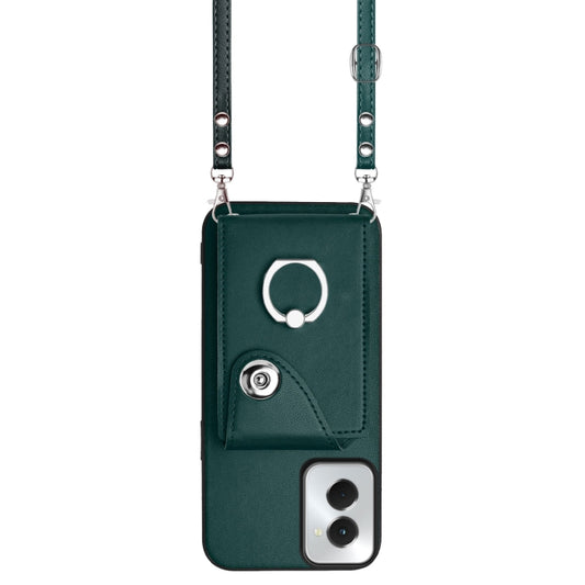 For Motorola Moto G Power 2024 5G Organ Card Bag Ring Holder Phone Case with Long Lanyard(Green) by buy2fix