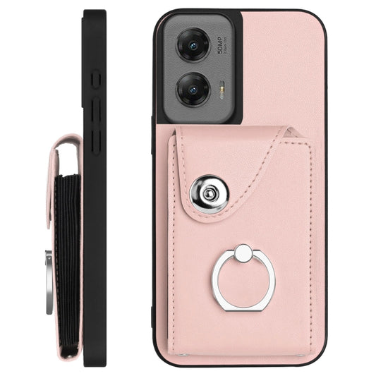For Motorola Moto G Stylus 5G 2024 Organ Card Bag Ring Holder Phone Case with Long Lanyard(Pink) by buy2fix