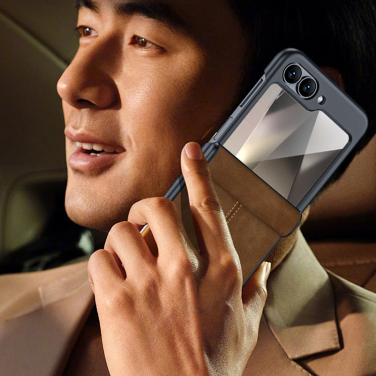 For Samsung Galaxy Z Flip6 / Flip7 FE Integrated Film Hinge Folding PU Phone Case(Grey) - Galaxy Z Flip6 5G Cases by buy2fix | Online Shopping UK | buy2fix