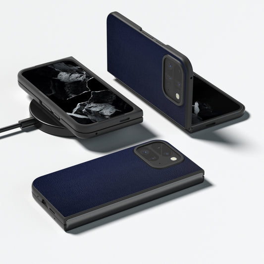 For Google Pixel 9 Pro Fold PU Leather Black Frame Full Coverage Phone Case(Dark Blue) by buy2fix