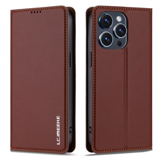 For iPhone 14 Pro Max LC.IMEEKE L1 Series Frosted Fine Texture PU Phone Case(Brown) - iPhone 14 Pro Max Cases by LC.IMEEKE | Online Shopping UK | buy2fix