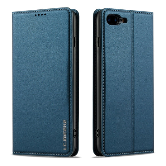 For iPhone 7 Plus / 8 Plus LC.IMEEKE L1 Series Frosted Fine Texture PU Phone Case(Blue) - More iPhone Cases by LC.IMEEKE | Online Shopping UK | buy2fix