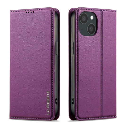 For iPhone 15 LC.IMEEKE L1 Series Frosted Fine Texture PU Phone Case(Purple) - iPhone 15 Cases by LC.IMEEKE | Online Shopping UK | buy2fix
