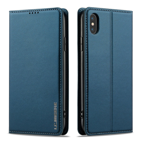 For iPhone XS Max LC.IMEEKE L1 Series Frosted Fine Texture PU Phone Case(Blue) - More iPhone Cases by LC.IMEEKE | Online Shopping UK | buy2fix