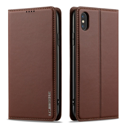 For iPhone XR LC.IMEEKE L1 Series Frosted Fine Texture PU Phone Case(Brown) - More iPhone Cases by LC.IMEEKE | Online Shopping UK | buy2fix