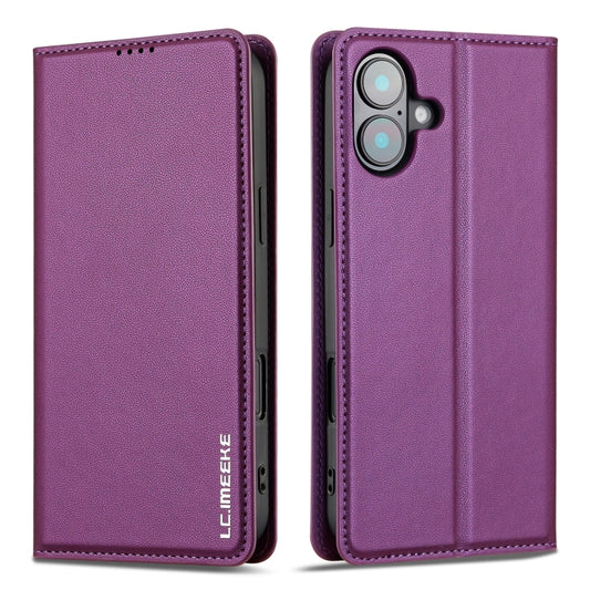 For iPhone 16 LC.IMEEKE L1 Series Frosted Fine Texture PU Phone Case(Purple) by LC.IMEEKE