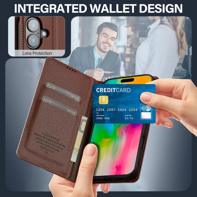 For iPhone 17 LC.IMEEKE L1 Series Frosted Fine Texture PU Phone Case(Brown) - iPhone 17 Cases by LC.IMEEKE | Online Shopping UK | buy2fix