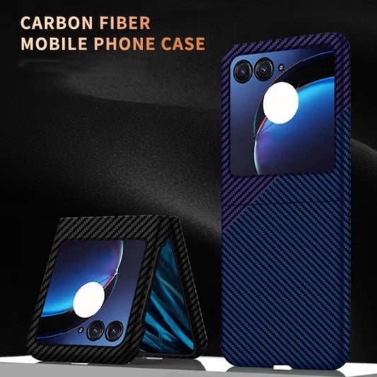 For Motorola Razr 50 Carbon Fiber Texture Shockproof Phone Case(Black Silver) by buy2fix