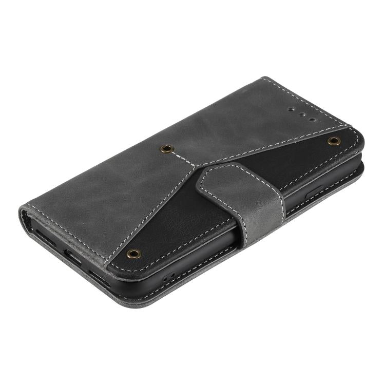 For iPhone 16e Nail Skin Feel Stitching Calf Texture Leather Phone Case(Grey) - iPhone 16e Cases by buy2fix | Online Shopping UK | buy2fix