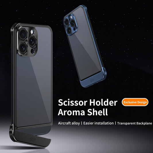 For iPhone 14 Plus Metal Scissor Holder Translucent Aroma Phone Case(Purple) - iPhone 14 Plus Cases by buy2fix | Online Shopping UK | buy2fix