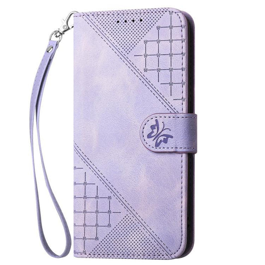 For iPhone 17 Air YX0080 Grid Butterfly Embossed Pattern Flip Leather Phone Case with Lanyard(Light Purple) - iPhone 17 Air Cases by buy2fix | Online Shopping UK | buy2fix