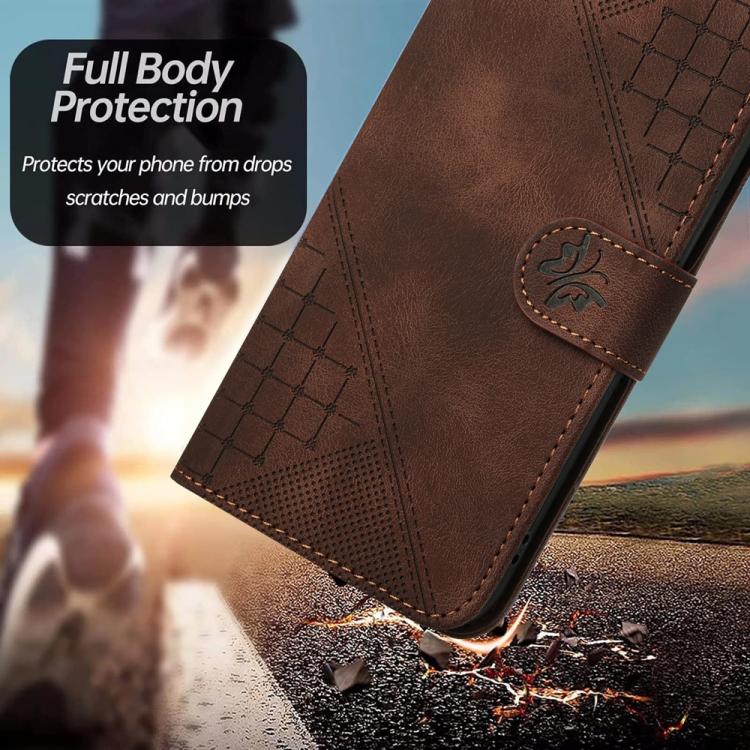 For iPhone 17 Pro YX0080 Grid Butterfly Embossed Pattern Flip Leather Phone Case with Lanyard(Coffee) - iPhone 17 Pro Cases by buy2fix | Online Shopping UK | buy2fix