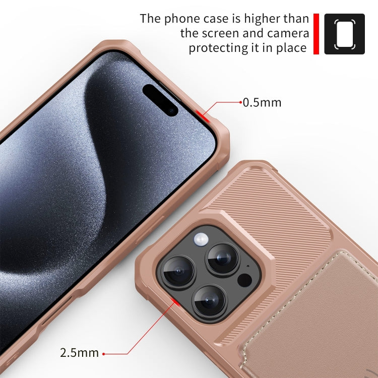 For iPhone 16 Pro Max Magnetic Wallet Card Bag Leather Phone Case(Rose Gold) by buy2fix
