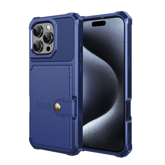 For iPhone 16 Pro Magnetic Wallet Card Bag Leather Phone Case(Blue) by buy2fix